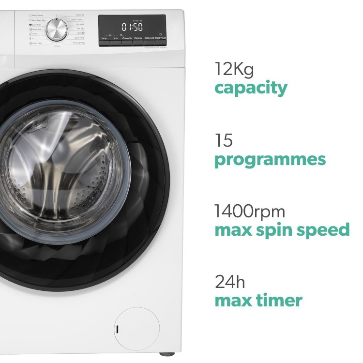 Refurbished electriQ EIQWMH12KG Freestanding 12KG 1400 Spin Washing Machine White