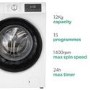 Refurbished electriQ EIQWMH12KG Freestanding 12KG 1400 Spin Washing Machine White