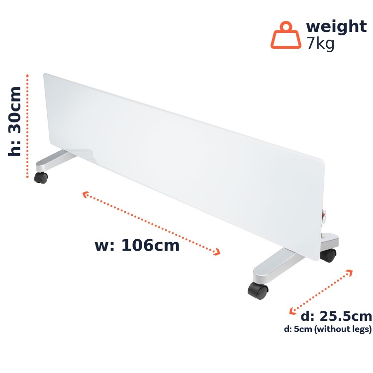 electriQ 750W Smart Designer Slim Glass Panel Heater - Wall Mountable & Bathroom Safe - White