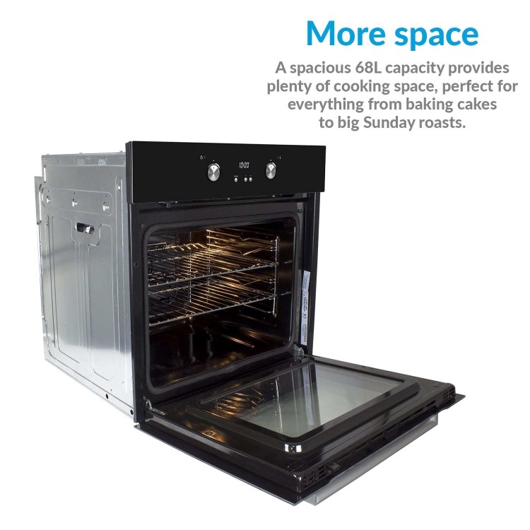 GRADE A3 - electriQ 68L Pyrolytic Self Cleaning Electric Single Oven in Black - Supplied with a plug 