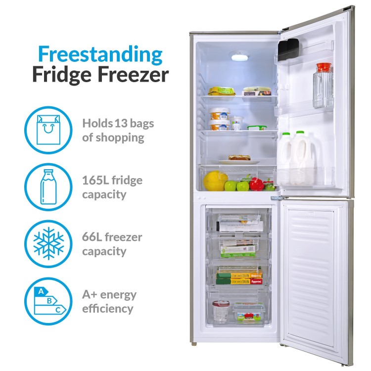 GRADE A2 - electriQ EQ55176SIL 231 Litre Freestanding Fridge Freezer 50/50 Split Frost Free 55cm Wide - Silver