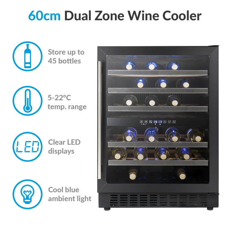 electriQ 60cm Dual Zone Wine Cooler - Black