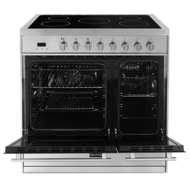 Refurbished electriQ EQ90RANGEMDCER 90cm Electric Range Cooker Mirror Finish Stainless Steel