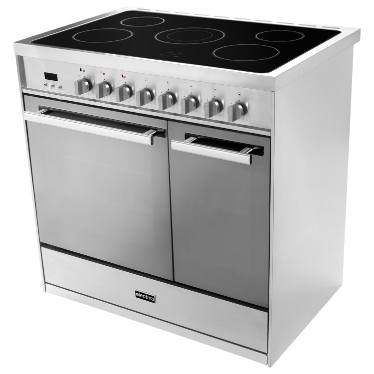 Refurbished electriQ EQ90RANGEMDCER 90cm Electric Range Cooker Mirror Finish Stainless Steel
