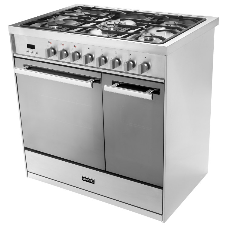 Refurbished electriQ EQ90RANGEMDDF 90cm Dual Fuel Range Cooker Mirror Finish Stainless Steel