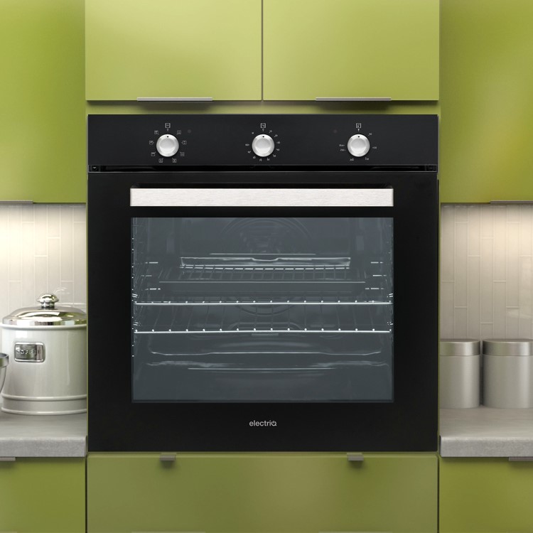 GRADE A2 - electriQ Extra Large Capacity 73 Litre Built in Electric Fan Assisted Black Single Oven - Supplied with a plug