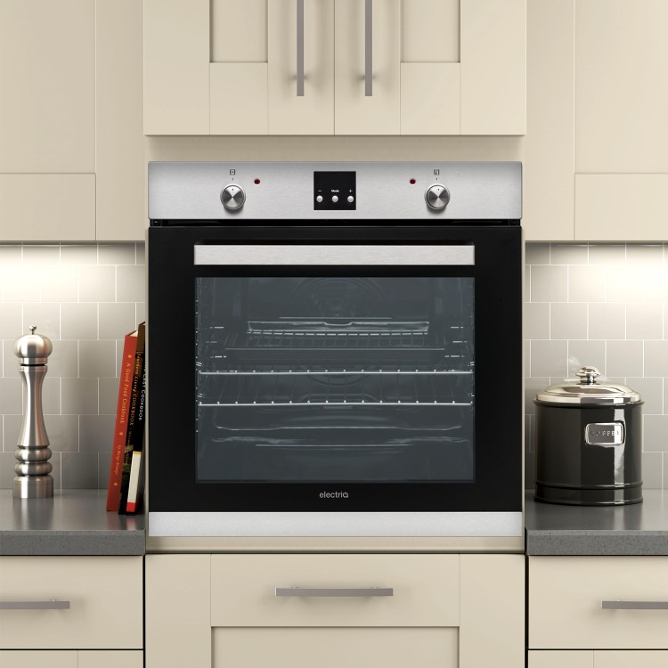 GRADE A1 - electriQ Extra Large 78 Litre Electric Built-in Stainless Steel Single Oven - Supplied with a plug