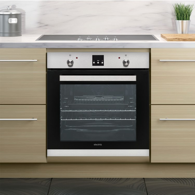 GRADE A1 - electriQ Extra Large 78 Litre Electric Built-in Stainless Steel Single Oven - Supplied with a plug