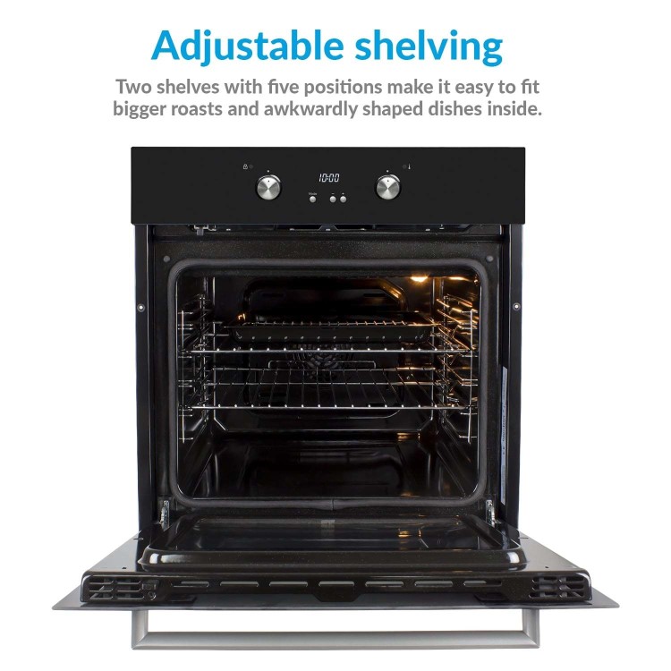 GRADE A3 - electriQ 68L Pyrolytic Self Cleaning Electric Single Oven in Black - Supplied with a plug 