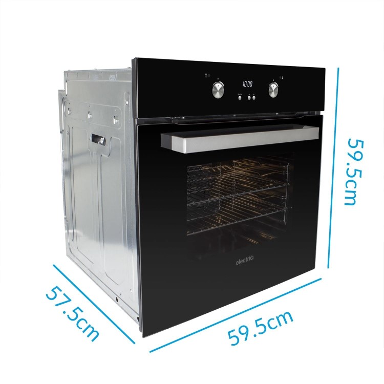 GRADE A3 - electriQ 68L Pyrolytic Self Cleaning Electric Single Oven in Black - Supplied with a plug 