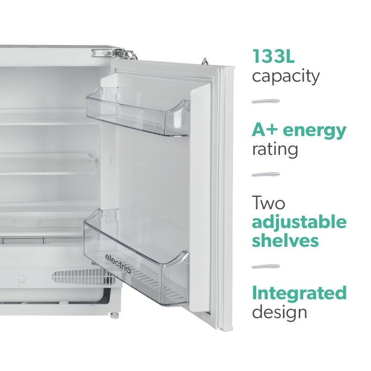 Refurbished electriQ 133 Litre Integrated Under Counter Fridge  60cm Wide - White