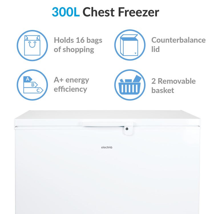 GRADE A2 - electriQ 300 Litre Chest Freezer 67cm Deep A+ Energy Rating 112cm Wide - White