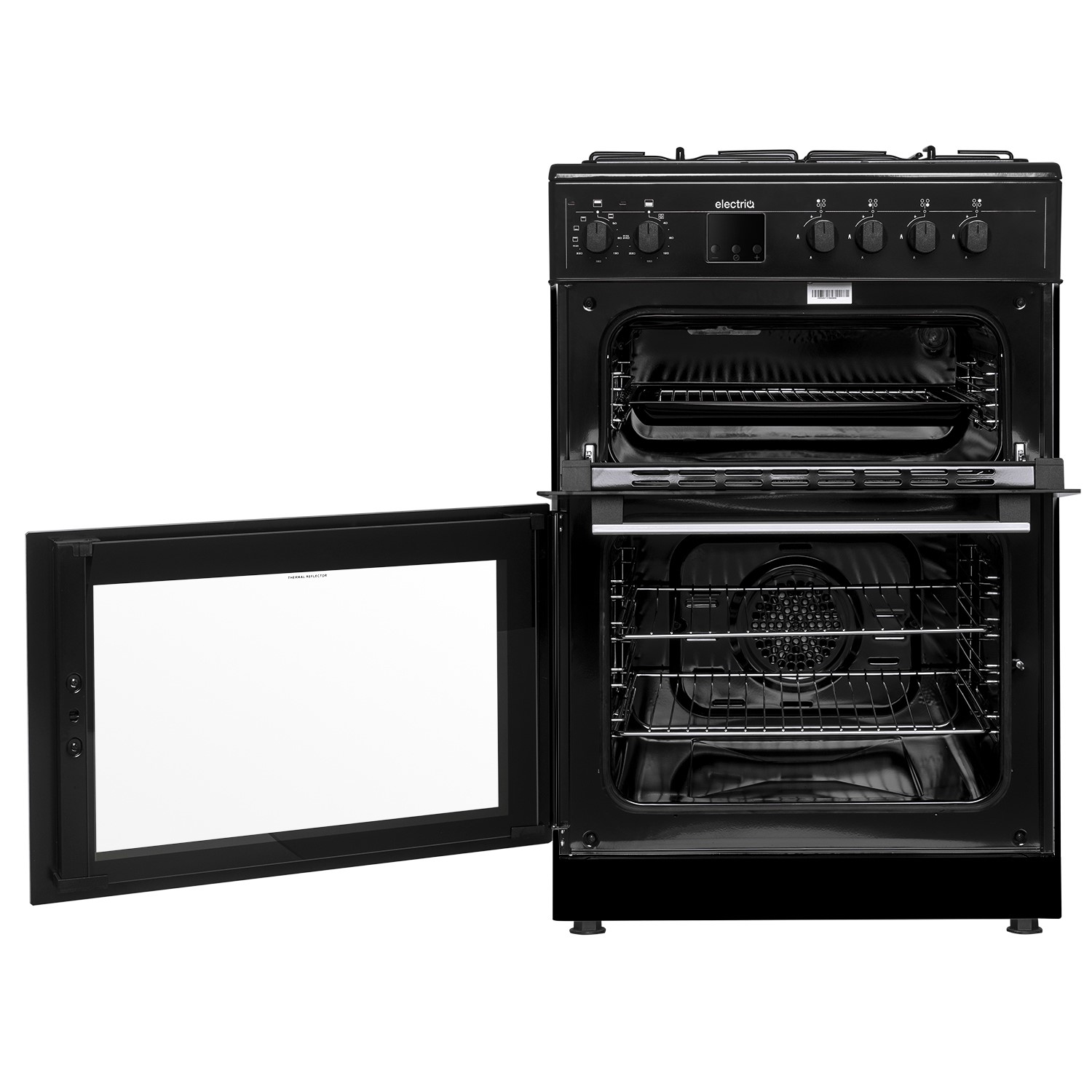electriQ 60cm Dual Fuel Cooker with Double Oven Black electriQ
