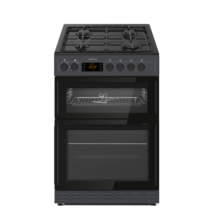 Refurbished electriQ EQDFC360CG 60cm Dual Fuel Cooker with Double Oven Charcoal Grey