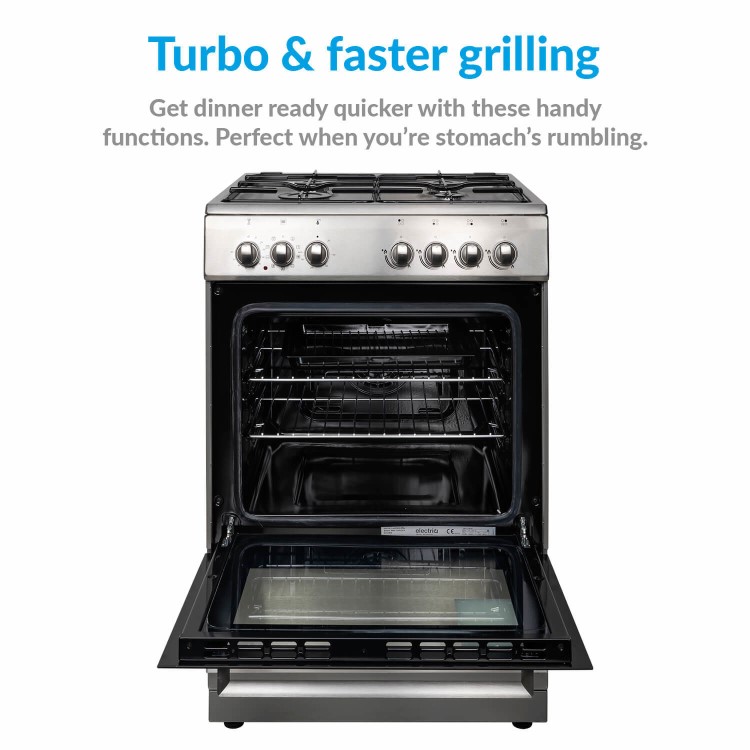 GRADE A2 - electriQ 60cm Single Oven Dual Fuel Cooker - Stainless Steel