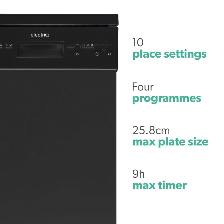 Refurbished electriQ EQDW45BLACK 10 Place Freestanding Slimline Dishwasher Black
