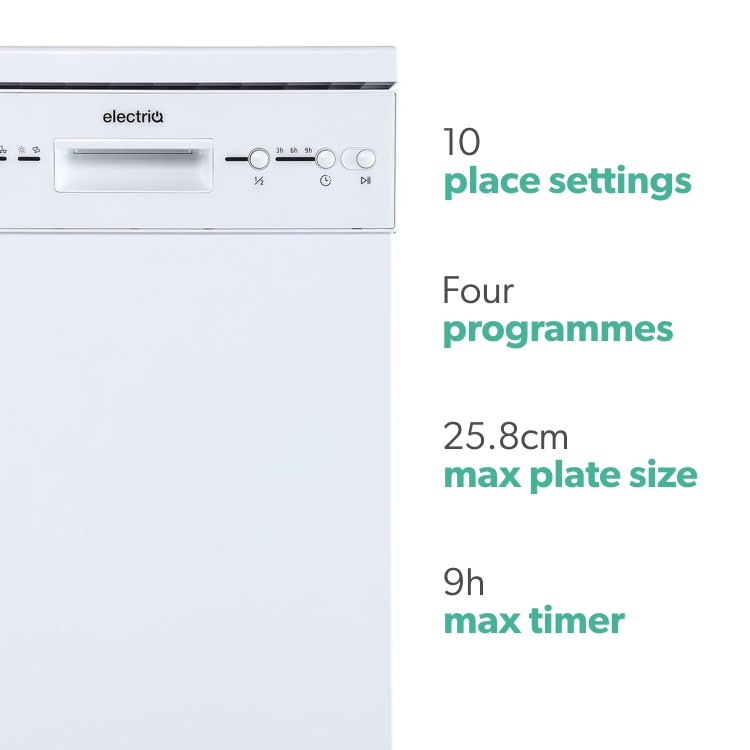 Refurbished electriQ EQDW45WH 10 Place Freestanding Slimline Dishwasher White