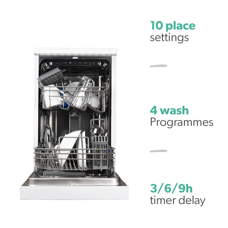 Refurbished electriQ EQDW45WH Slimline 10 Place Freestanding Dishwasher White
