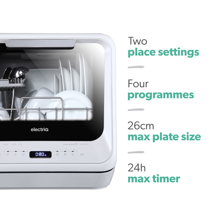 GRADE A3 - electriQ Freestanding Mini Table Top Portable Dishwasher - White