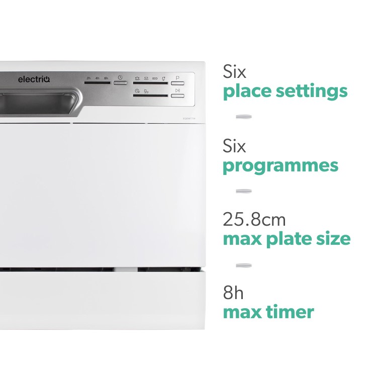 Refurbished electriQ EQDWTTW 6 Place Table Top Dishwasher White