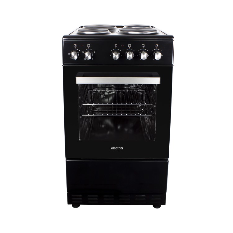 GRADE A3 - electriQ 50cm Electric Cooker with Single Oven and Solid Hotplate - Black