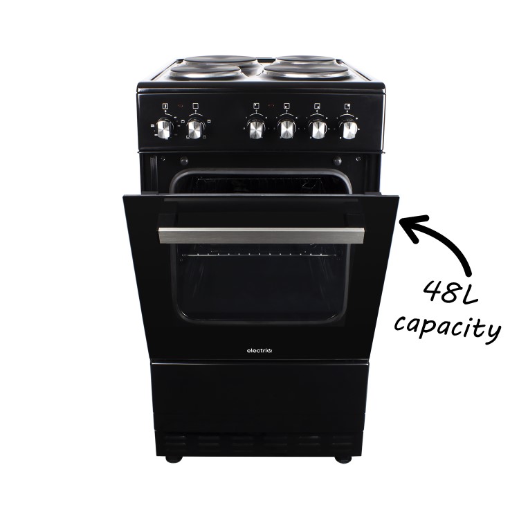 GRADE A3 - electriQ 50cm Electric Cooker with Single Oven and Solid Hotplate - Black