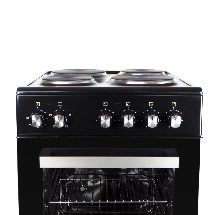 GRADE A3 - electriQ 50cm Electric Cooker with Single Oven and Solid Hotplate - Black