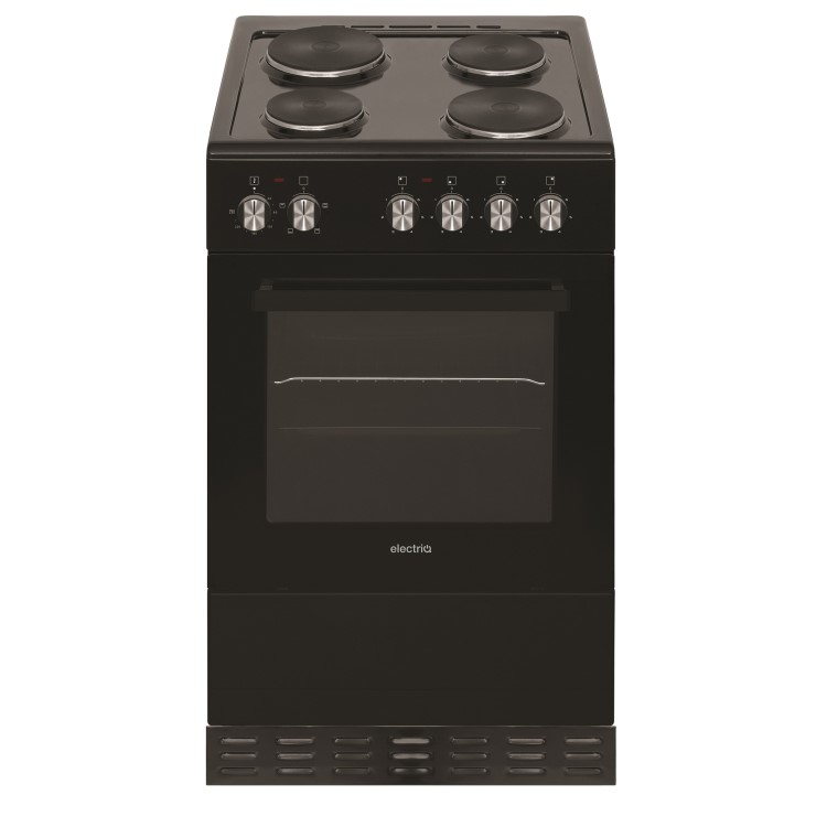 GRADE A3 - electriQ 50cm Electric Cooker with Single Oven and Solid Hotplate - Black