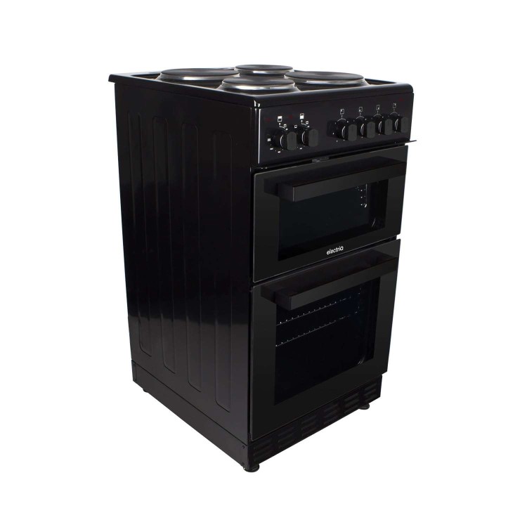 GRADE A3 - electriQ 50cm Electric Cooker with Twin Cavity and Solid Hotplate in Black