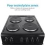 GRADE A3 - electriQ 50cm Electric Cooker with Twin Cavity and Solid Hotplate in Black