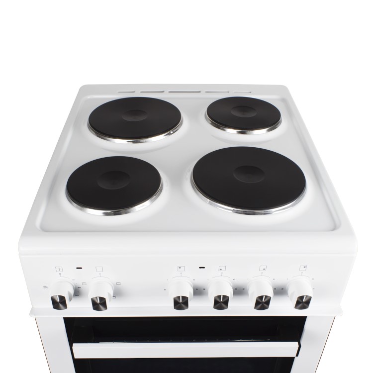 GRADE A3 - electriQ 50cm Electric Cooker with Single Oven and Solid Hotplate in White