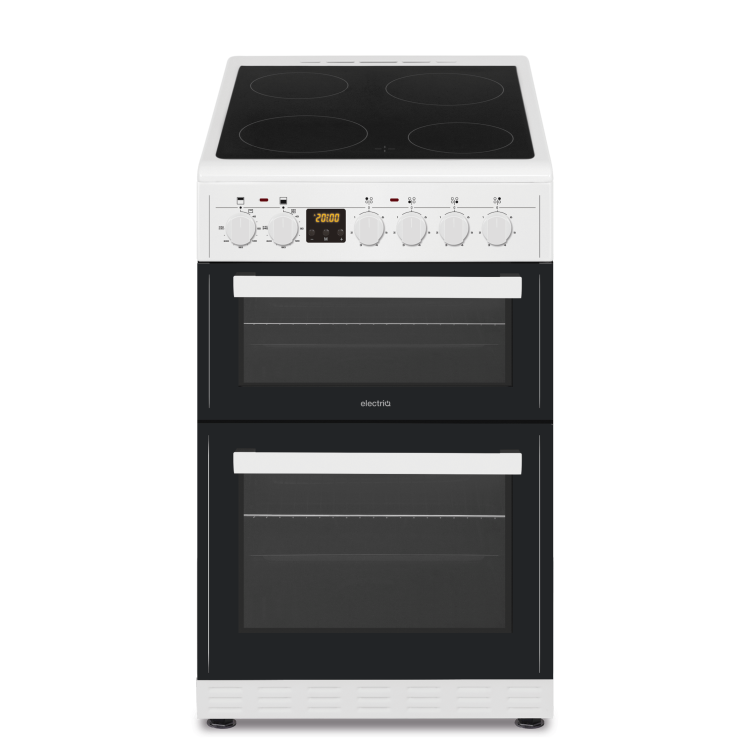 Refurbished electriQ EQEC50W3 50cm Double Cavity Electric Cooker with Ceramic Hob White