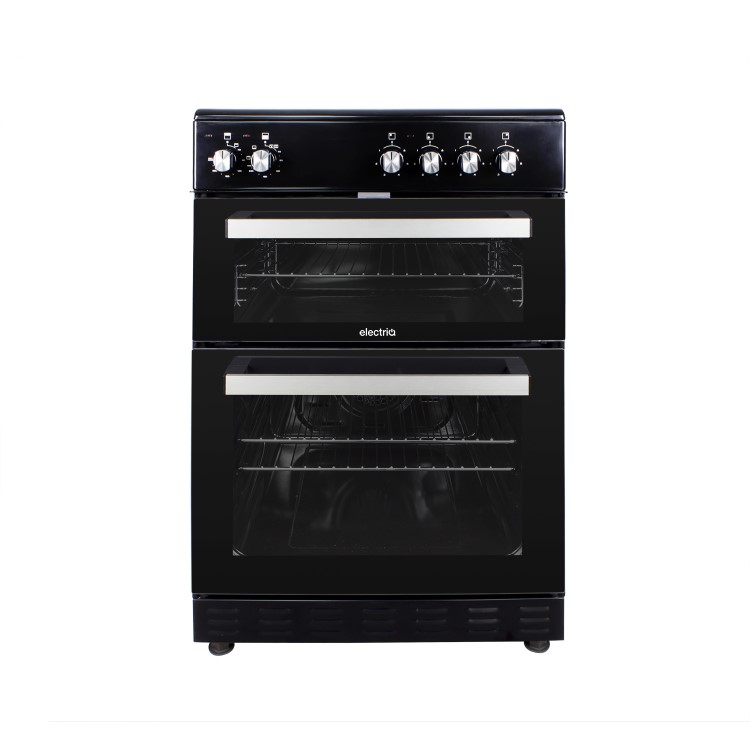 GRADE A3 - electriQ 60cm Electric Cooker with Twin Cavity and Ceramic Hob in Black