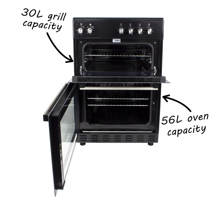 GRADE A3 - electriQ 60cm Electric Cooker with Twin Cavity and Ceramic Hob in Black