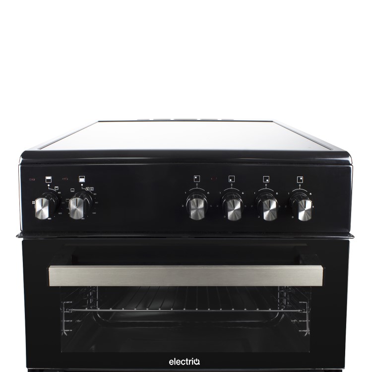 GRADE A3 - electriQ 60cm Electric Cooker with Twin Cavity and Ceramic Hob in Black