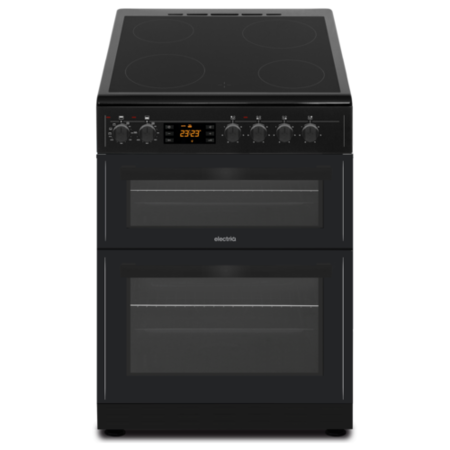 GRADE A3 - electriQ 60cm Double Oven Electric Cooker with Ceramic Hob & Programmable Timer - Black