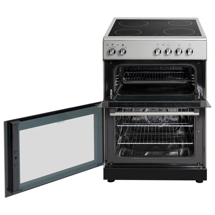 electriQ 60cm Double Oven Electric Cooker - Silver