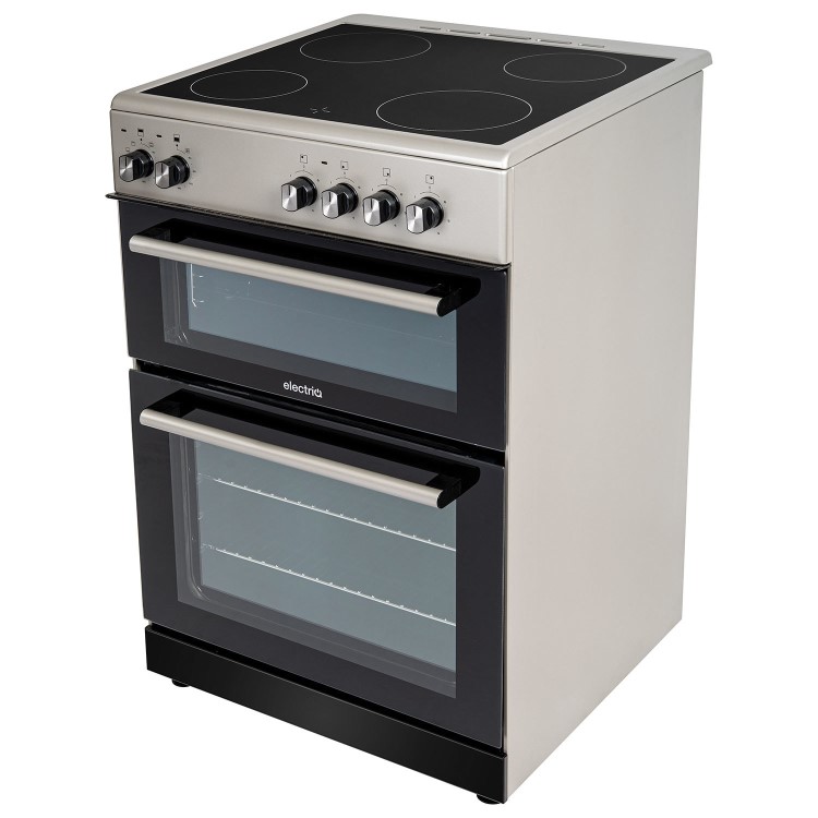 electriQ 60cm Double Oven Electric Cooker - Silver