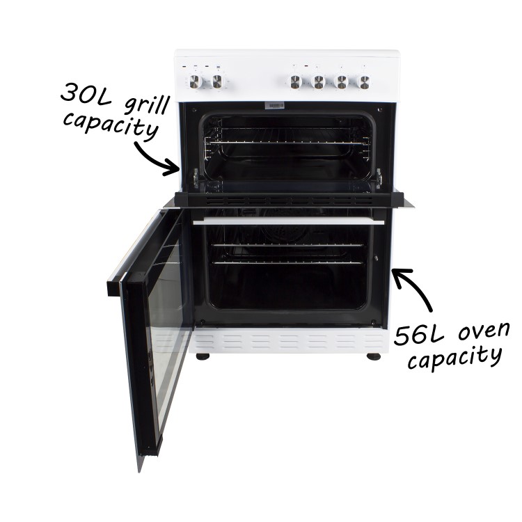 GRADE A3 - electriQ 60cm Electric Cooker with Double Oven and Ceramic Hob in White