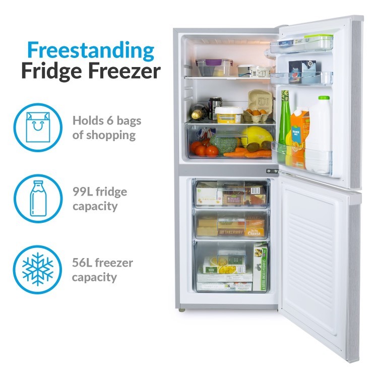 electriQ 155 Litre 50/50 Freestanding Fridge Freezer - Silver