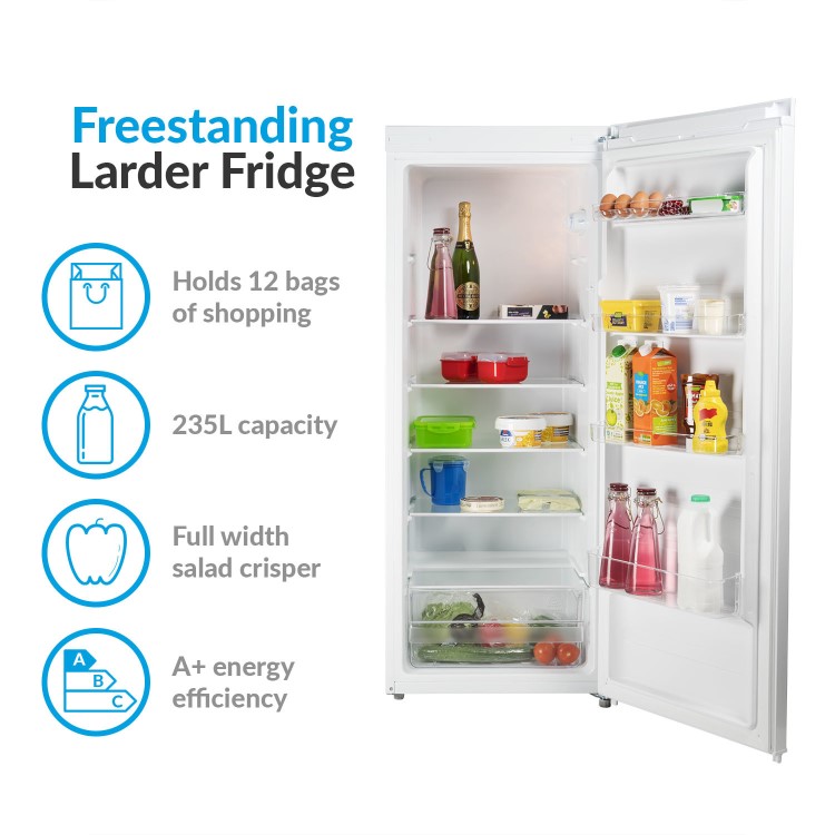GRADE A2 - electriQ 235 Litre Freestanding Larder Fridge 142cm Tall A+ Energy Rating 55cm Wide - White
