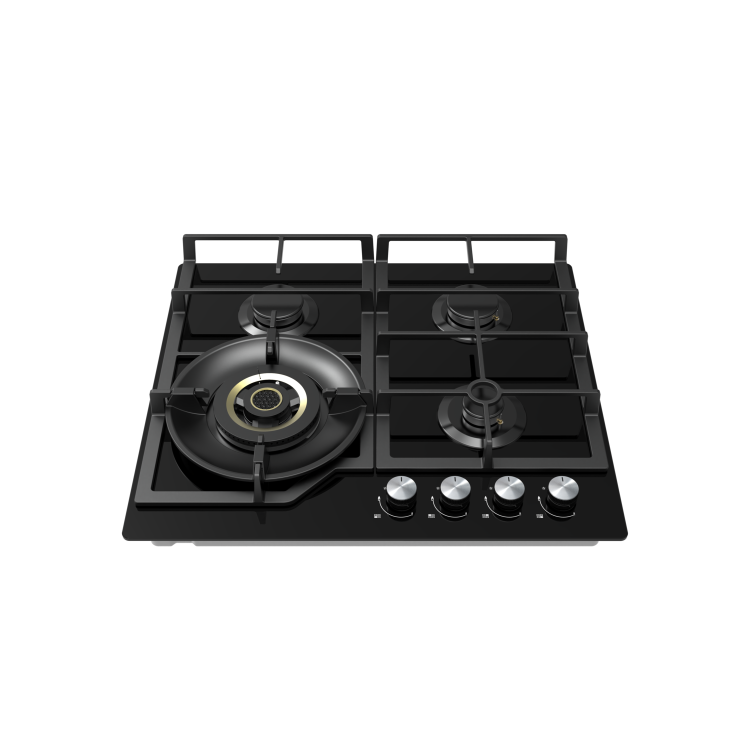 electriQ 60cm 4 Burner Gas on Glass Hob - Black