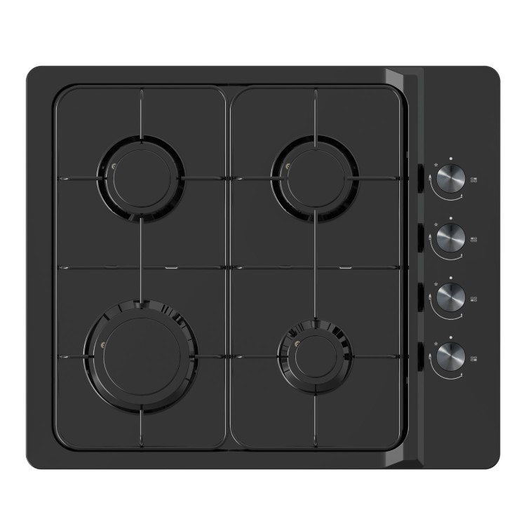 electriQ 60cm 4 Burner Gas Hob - Black