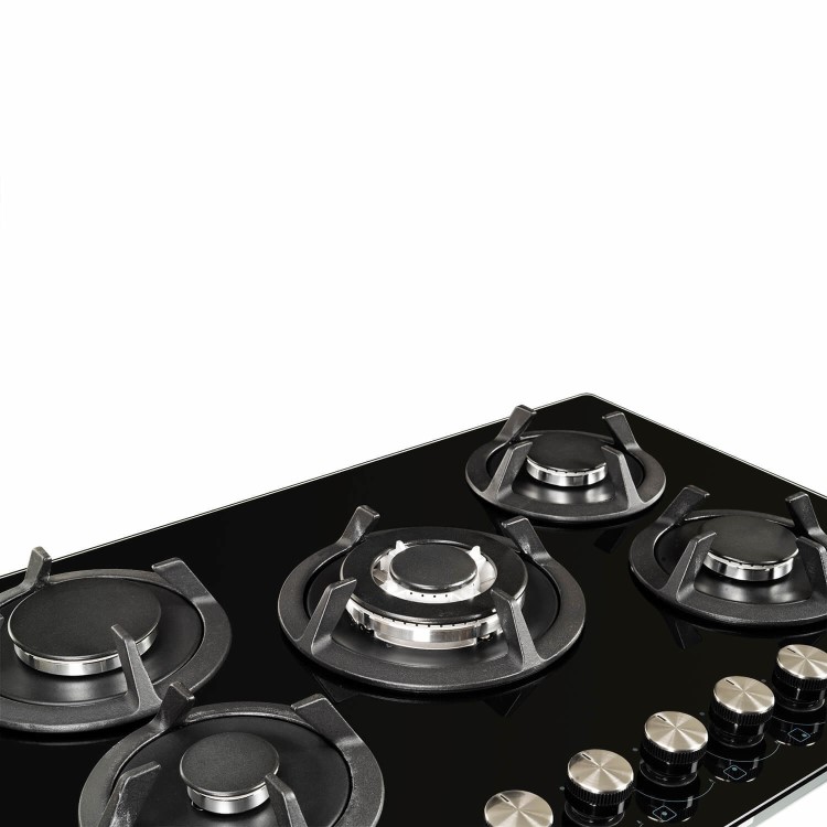electriQ 75cm Gas on Glass 5 Burner Gas Hob - Black