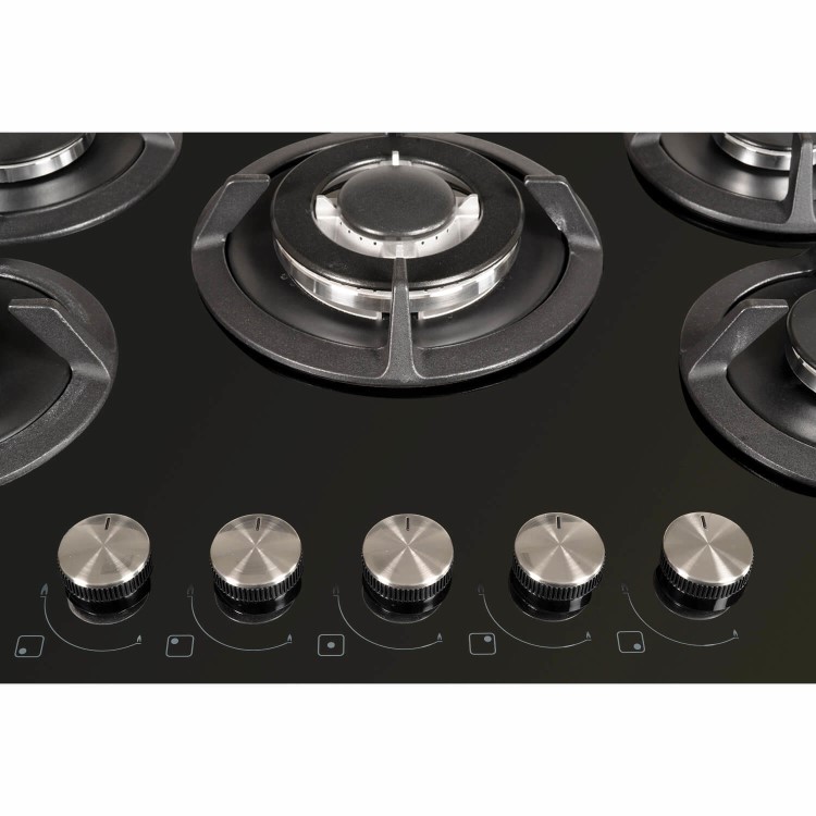 electriQ 75cm Gas on Glass 5 Burner Gas Hob - Black