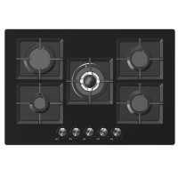 electriQ 75cm Gas on Glass Hob 5 Burner Gas Hob - Black