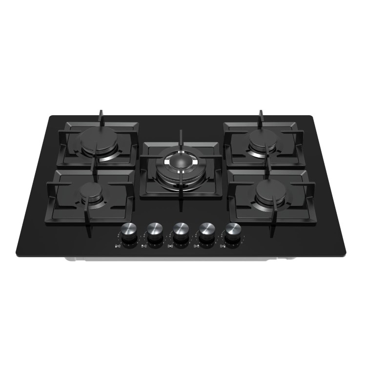 electriQ 75cm Gas on Glass Hob 5 Burner Gas Hob - Black