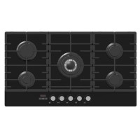 electriQ 90cm Gas on Glass Hob 5 Burner Gas Hob - Black