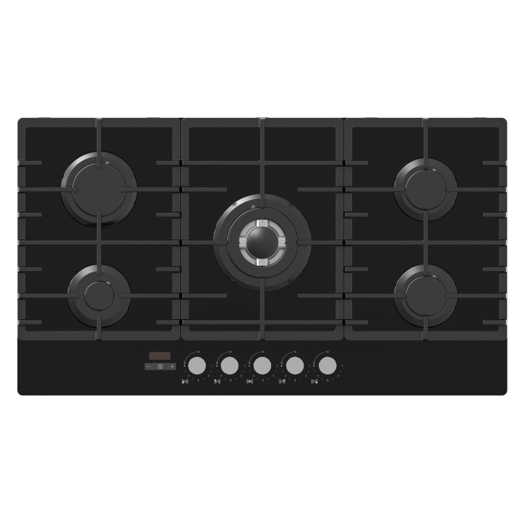 electriQ 90cm Gas on Glass Hob 5 Burner Gas Hob - Black
