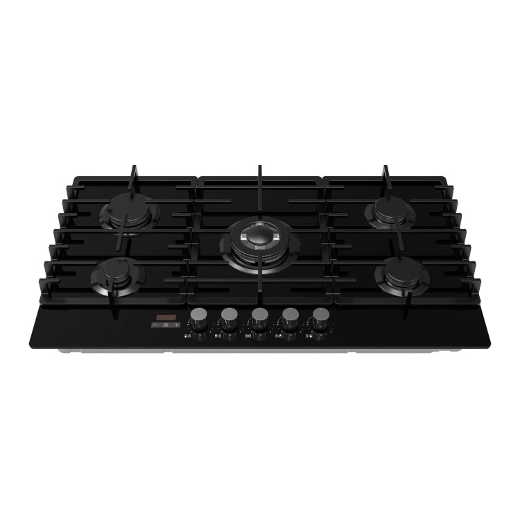 electriQ 90cm Gas on Glass Hob 5 Burner Gas Hob - Black